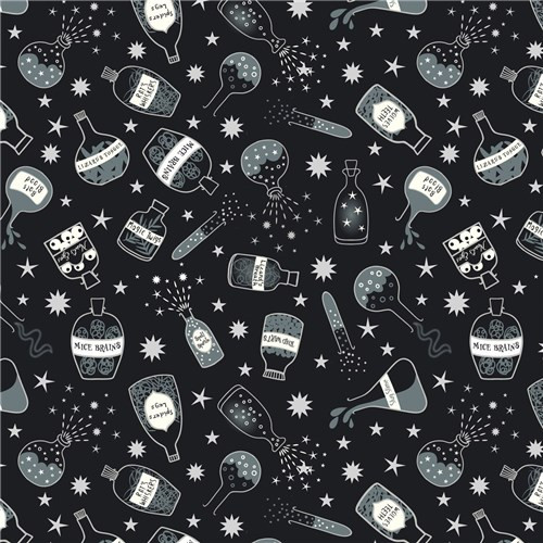 Cast a Spell | Lewis and Irene | A721.3 | Black Halloween Bottles, with Silver Metallic