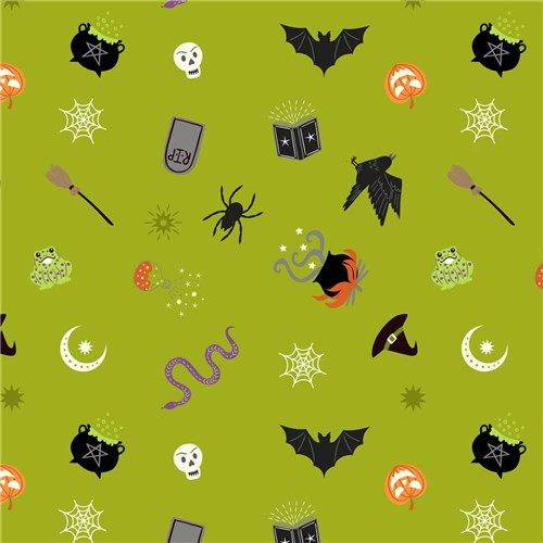 Cast a Spell | Lewis and Irene | A723.2 | Spooky Halloween on Green, with Silver Metallic