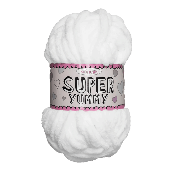 King Cole Super Yummy Chenille Knitting Yarn, 100g Balls | Various Shades | 4874 Ice White