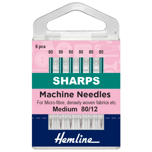 Sharps Machine Needles | Medium Needles, 80 | 6pcs | Hemline (H105.80)
