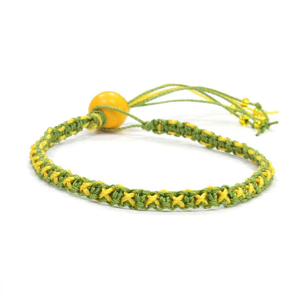 Green and Yellow, Hugs & Kisses Macrame Bracelet - BU2211HK15-1 - Yellow & Green