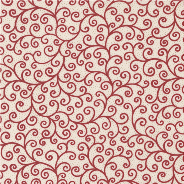 Merry Manor Metallic | Moda Fabrics | 33665-12M | Swirl Scrolls Blender, Cream Crimson