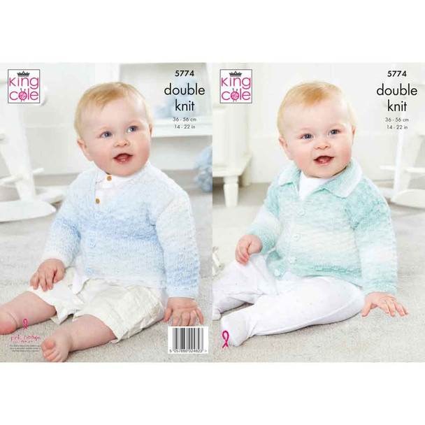 Baby Collared and V Neck Cardigans Knitting Pattern | King Cole Baby Pure DK 5774 | Digital Download - Main Image