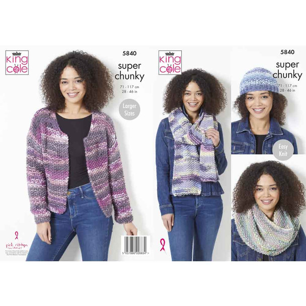 Ladies Jacket & Accessories Knitting Pattern | King Cole Quartz Super Chunky 5840 | Digital Download - Main Image