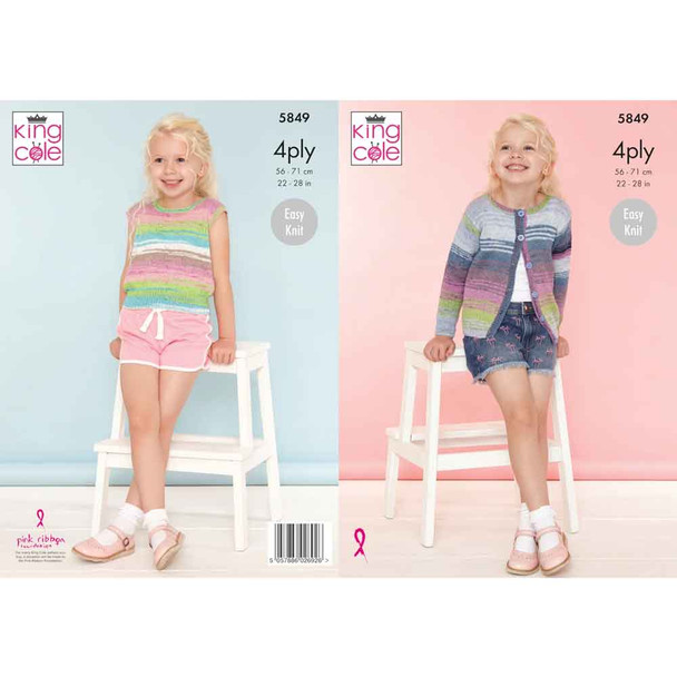 Girls Cardigan and Top Knitting Pattern | King Cole Summer 4 Ply 5849 | Digital Download - Main Image