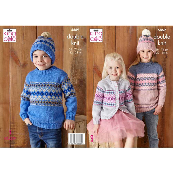 Children's Sweater, Cardigan and Hat Knitting Pattern | King Cole Big Value DK 5869 | Digital Download - Main Image