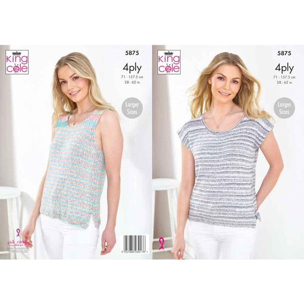 Ladies Tops Knitting Pattern | King Cole Summer 4 Ply 5875 | Digital Download - Main Image