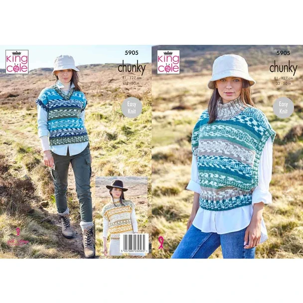 Ladies Tank Tops Knitting Pattern | King Cole Nordic Chunky 5905 | Digital Download - Main Image