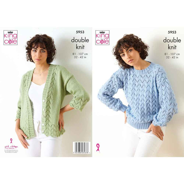 Ladies Sweater & Cardigan Knitting Pattern | King Cole Merino Blend DK 5953 | Digital Download - Main Image