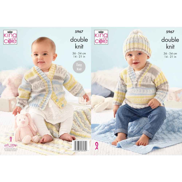 Baby Sweater, Cardigan, Hat & Blanket Knitting Pattern | King Cole Cherished DK 5967 | Digital Download - Main Image