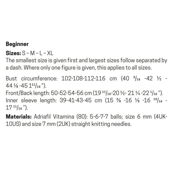 Funky Cardigan Knitting Pattern, Adriafil Vitamina Chunky | Digital Download  - Summary table