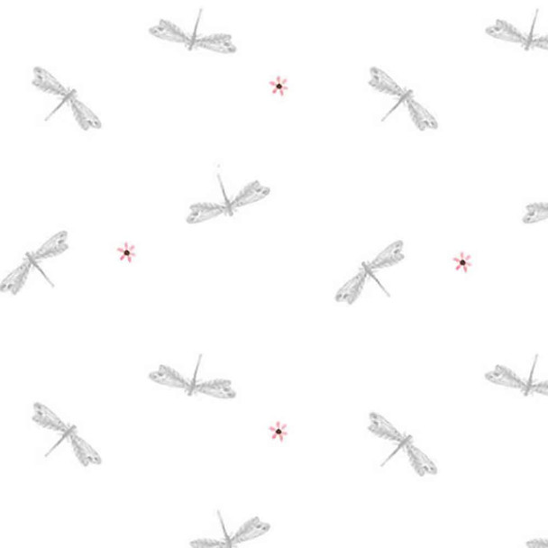 Folk Garden | Dragonflies and Daisies on White | BL2404-01 | Blank Quilting