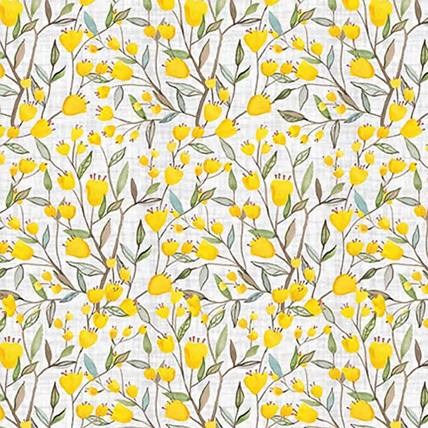 Folk Garden | Intwined Yellow Flowers on Grey | BL2397-90 | Blank Quilting