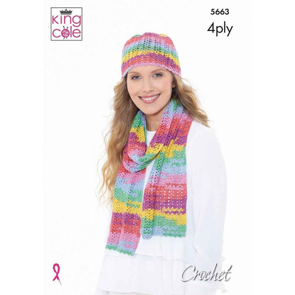 Ladies Scarf, Hat and Triangular Wrap Crochet Pattern | King Cole Summer 4 Ply 5663 | Digital Download - Main Image