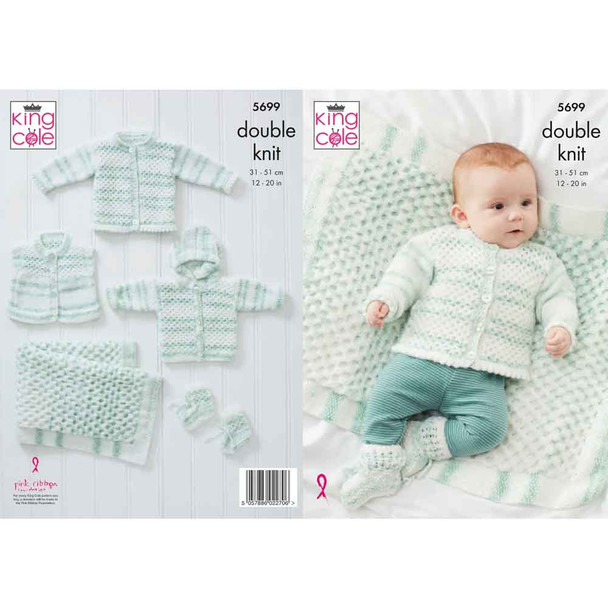 Baby Cardigan, Waistcoat, Hoody, and Blanket Knitting Pattern | King Cole Baby Stripe DK 5699 | Digital Download - Main Image