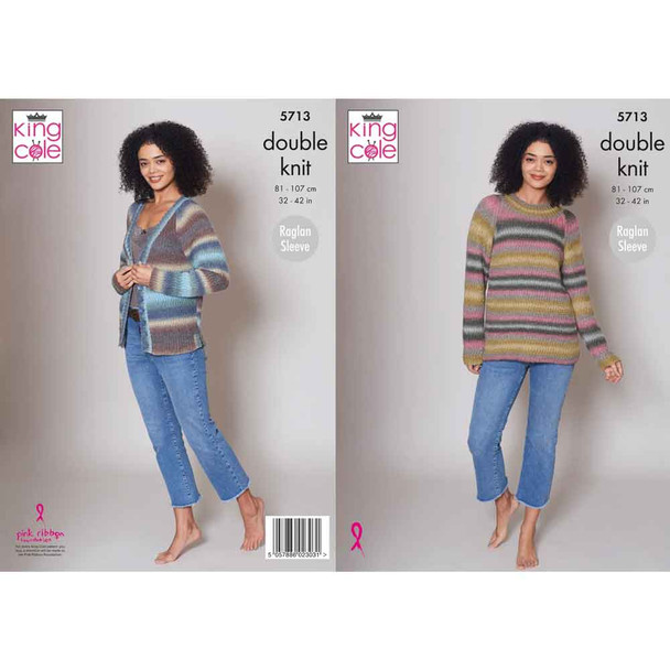Ladies Sweater and Cardigan Knitting Pattern | King Cole Riot DK 5713 | Digital Download - Main Image