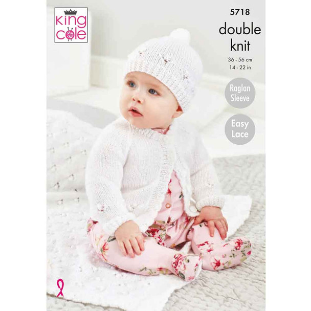 Baby Cardigan, Hat and Blanket Knitting Pattern | King Cole Baby Glitz DK 5718 | Digital Download - Main Image