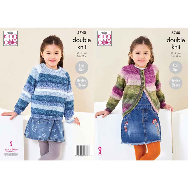 Girls Cardigan and Sweater Knitting Pattern | King Cole Bramble DK 5740 | Digital Download  - Main Image