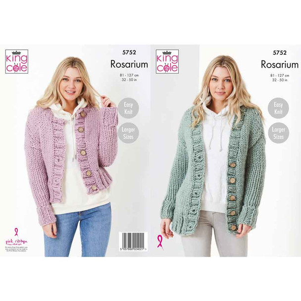 Ladies Cardigans Knitting Pattern | King Cole Rosarium Super Chunky 5752 | Digital Download - Main Image