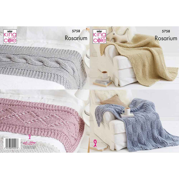 Blankets and Bed Runners Knitting Pattern | King Cole Rosarium Super Chunky 5758 | Digital Download - Main Image