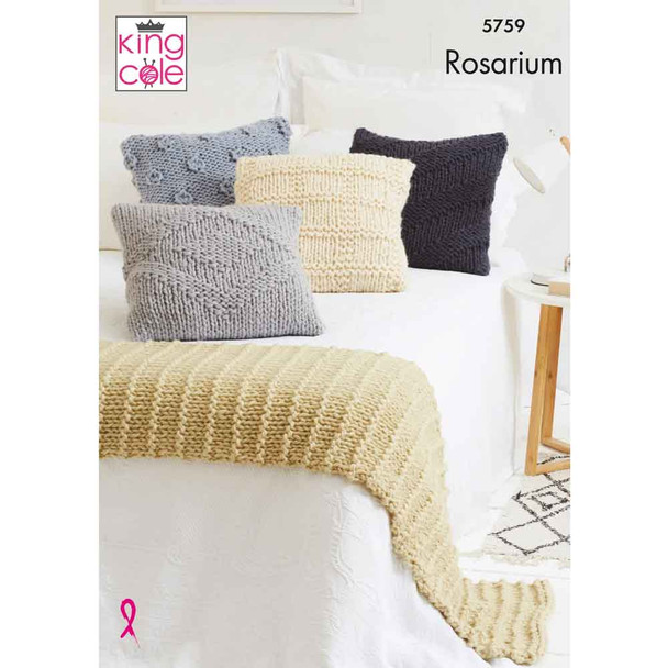 Cushion Covers and Bed Runner Knitting Pattern | King Cole Rosarium Super Chunky 5759 | Digital Download - Main Image