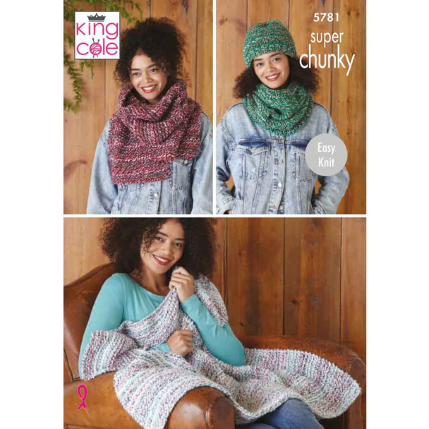 Ladies Throw, Scarf, Snood and Hat Knitting Pattern | King Cole Christmas Super Chunky 5781 | Digital Download