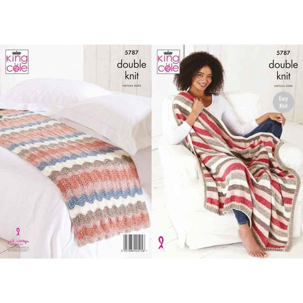 Bed Runners and Blankets Knitting Pattern | King Cole Harvest DK 5787 | Digital Download