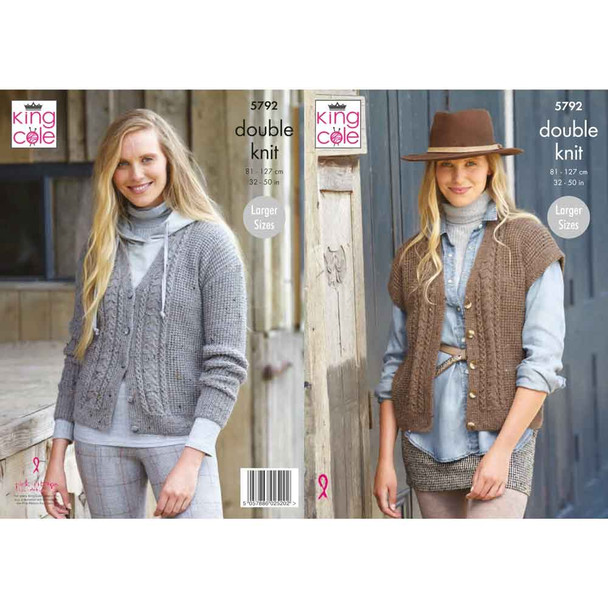 Ladies Cardigan and Waistcoat Knitting Pattern | King Cole Homespun DK 5792 | Digital Download - Main Image