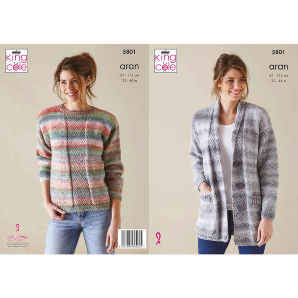 Ladies Jacket and Sweater Knitting Pattern | King Cole Acorn Aran 5804 | Digital Download