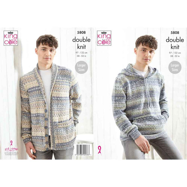 Mens Hoodie and Cardigan Knitting Pattern | King Cole Drifter DK 5808 | Digital Download - Main Image