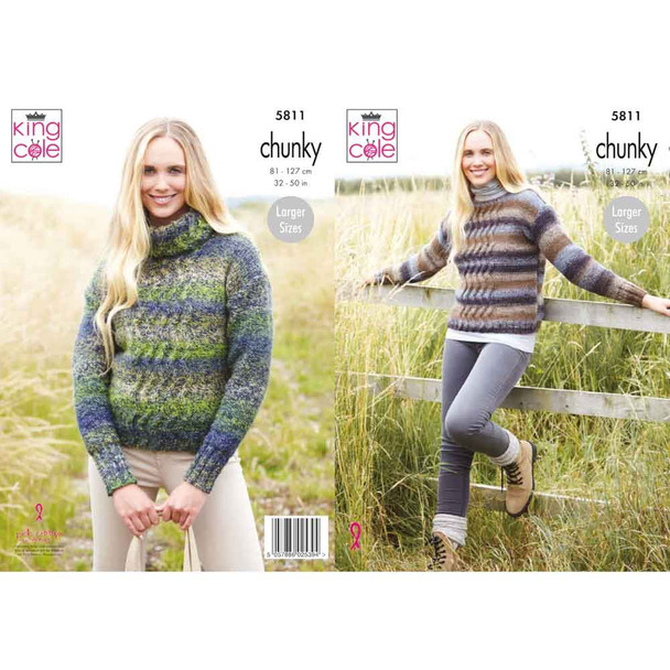 Ladies Sweaters Knitting Pattern | King Cole Autumn Chunky 5811 | Digital Download - Main Image