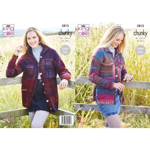 Ladies Cardigans Knitting Pattern | King Cole Autumn Chunky 5813 | Digital Download - Main Image