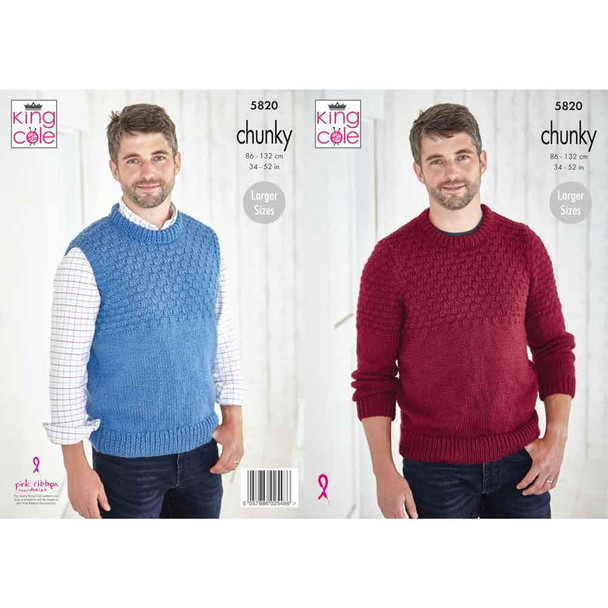 Mens Sweater and Slipover Knitting Pattern | King Cole Big Value Chunky 5820 | Digital Download - Main Image