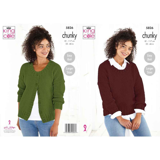 Ladies Sweater and Cardigan Knitting Pattern | King Cole Ultra Soft Chunky 5826 | Digital Download - Main Image