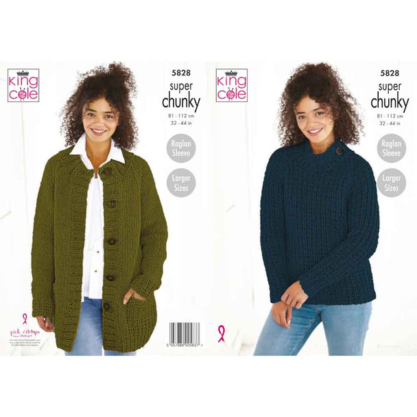 Ladies Jacket and Sweater Knitting Pattern | King Cole Timeless Super Chunky 5828 | Digital Download - Main Image