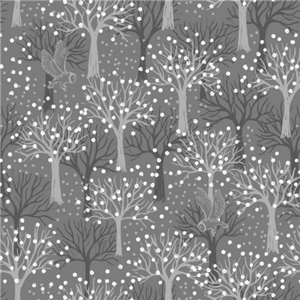 Owl Orchard on Dark Grey | A660.2 | Secret Winter Garden | Lewis & Irene