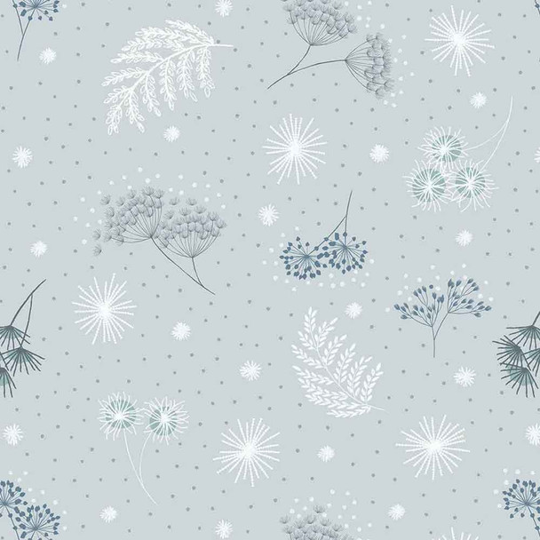 Secret Winter Garden Lewis & Irene Fabric | A659.1 Pearlescent Frosted Garden on Light Grey - Main Image