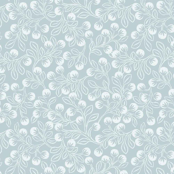 Secret Winter Garden Lewis & Irene Fabric | A658.1 Pearlescent Snowberries on Ice Blue - Main Image