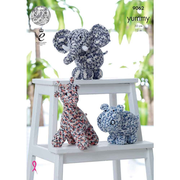Giraffe, Hippo and Elephant Toys Knitting Pattern | King Cole Yummy Chunky 9062 | Digital Download - Main Image