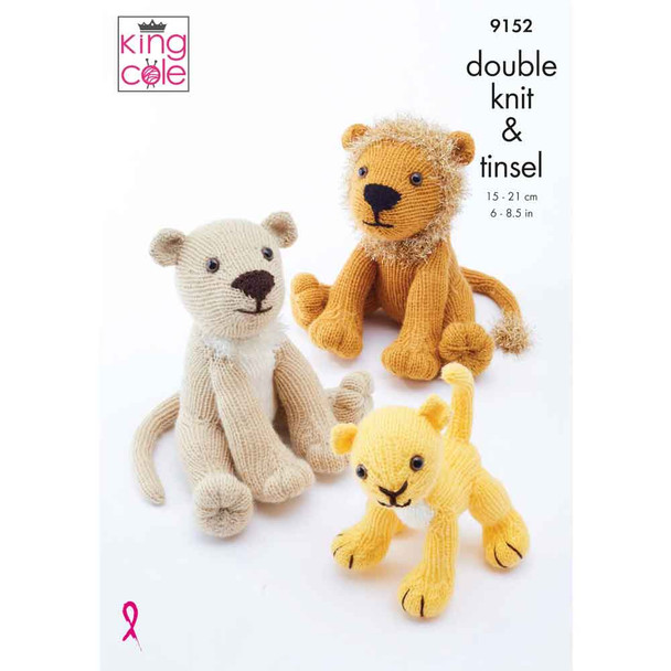 Lion Family Toys Knitting Pattern | King Cole Big Value DK and Tinsel Chunky 9152 | Digital Download - Main Image