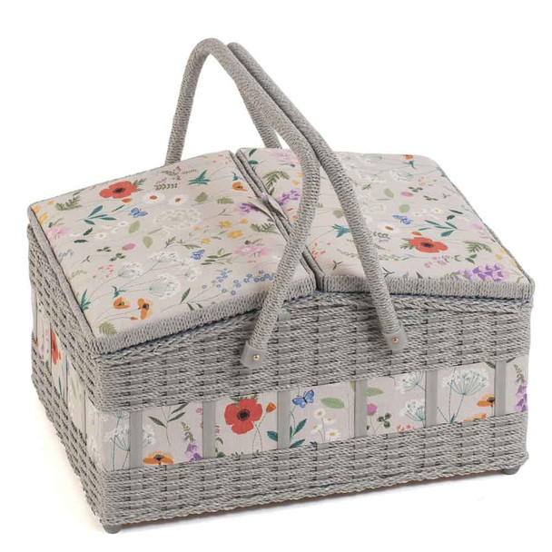 Large Twin Lid, Wicker Sewing Box with Wild Flower Cover | Hobby Gift (MRLTHB\614)