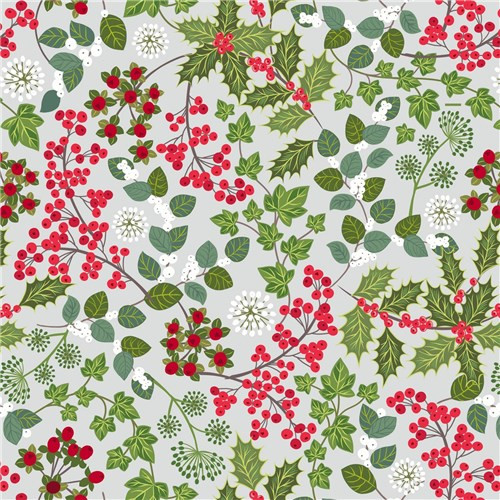 Winter Botanical | Lewis and Irene | A784.1 | Holly and Ivy on Light Silver with Pearl