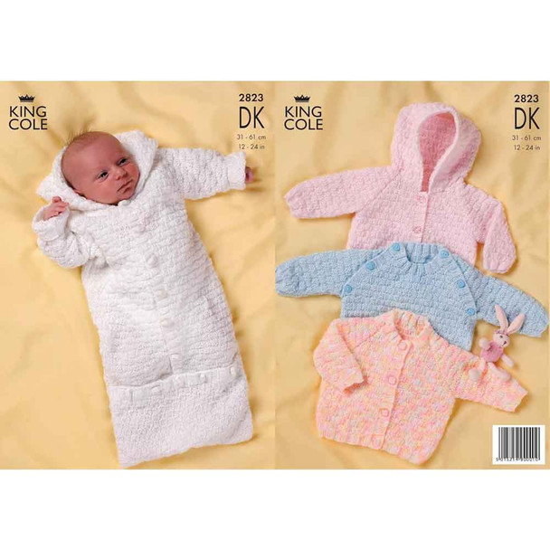 Baby Sweater, Jacket and Sleeping Bag Knitting Pattern | King Cole Big Value Baby DK 2823 | Digital Download - Main Image