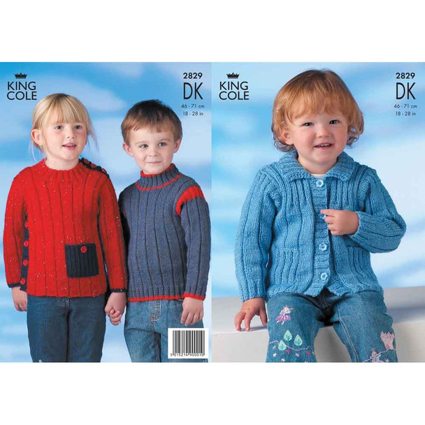 Childrens Jacket and Sweater Knitting Pattern | King Cole Big Value DK 2829 | Digital Download - Main Image