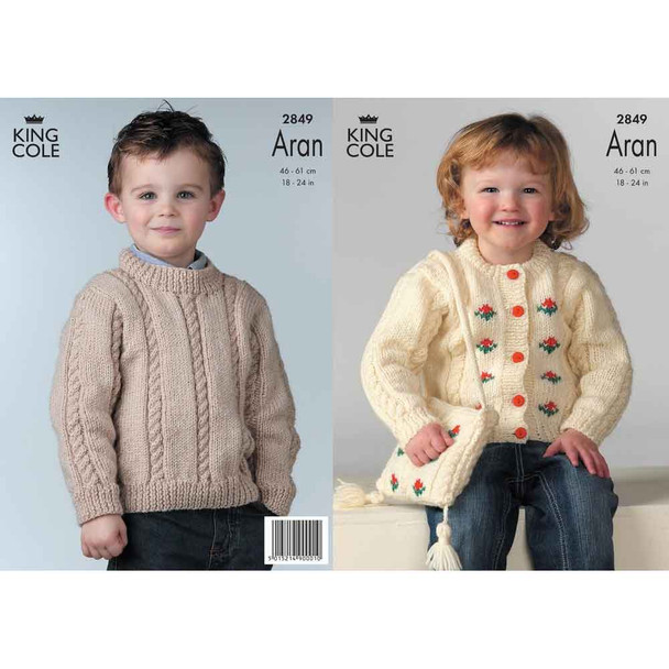 Childrens Sweater, Cardigan and Bag Knitting Pattern | King Cole Fashion Aran 2849 | Digital Download - Main Image