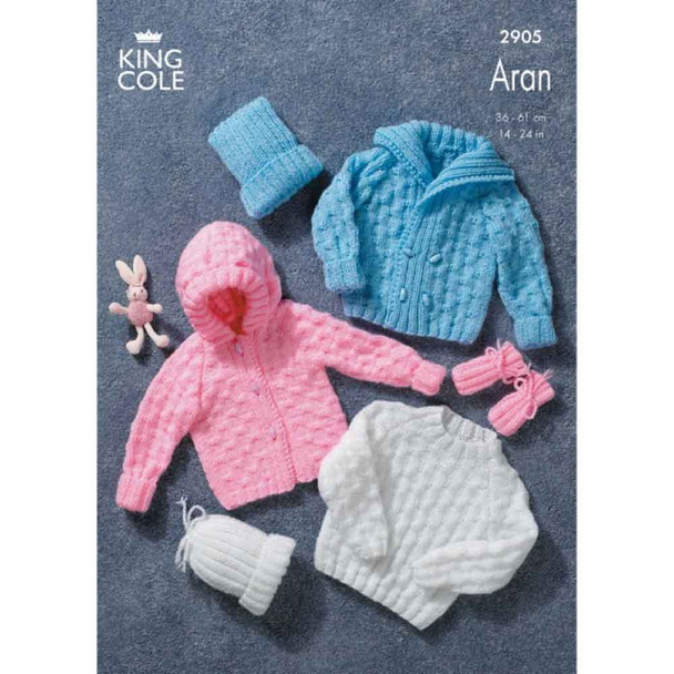 Baby Sweater, Jackets, Hat and Mitts Knitting Pattern | King Cole Bounty Aran 2905 | Digital Download - Main Image