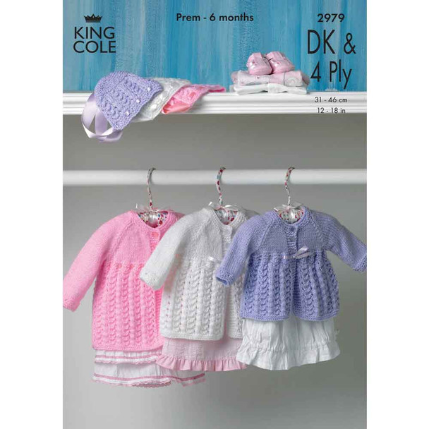 Baby Matinee Coat and Bonnet Knitting Pattern | King Cole Baby DK & 4 Ply 2979 | Digital Download - Main Image