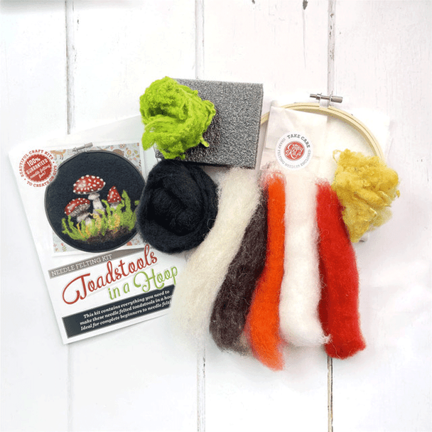 Toadstools in a Hoop Needle Felting Craft Kit - Package Contain