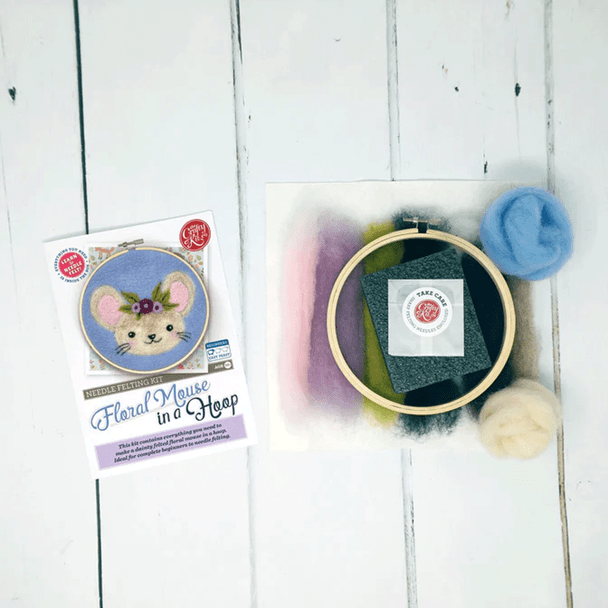 Floral Mouse in a Hoop Needle Felting Craft Kit - Package Contain