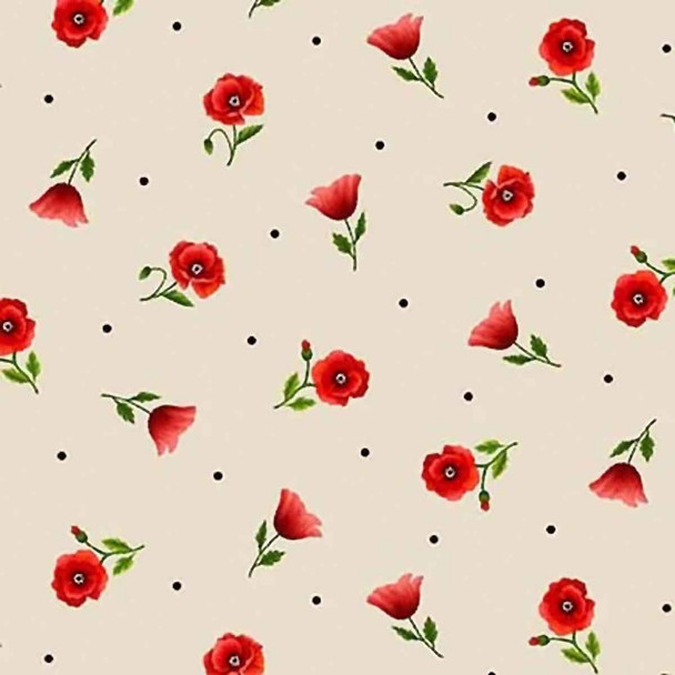 Red Posies on Beige | What's Poppin | CX10825-BEIG | Michael Miller